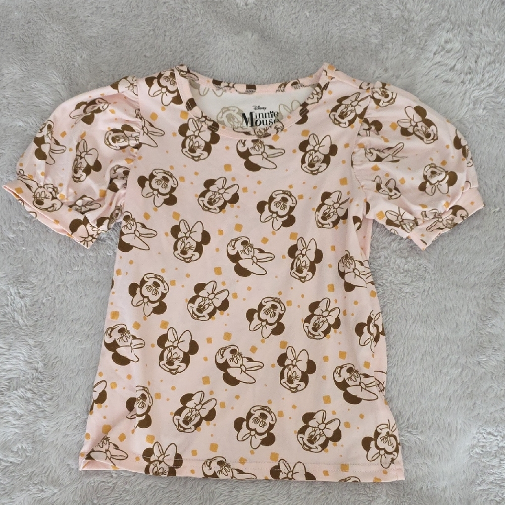Disney Minnie Mouse Pink and Brown Puff-Sleeve Tee